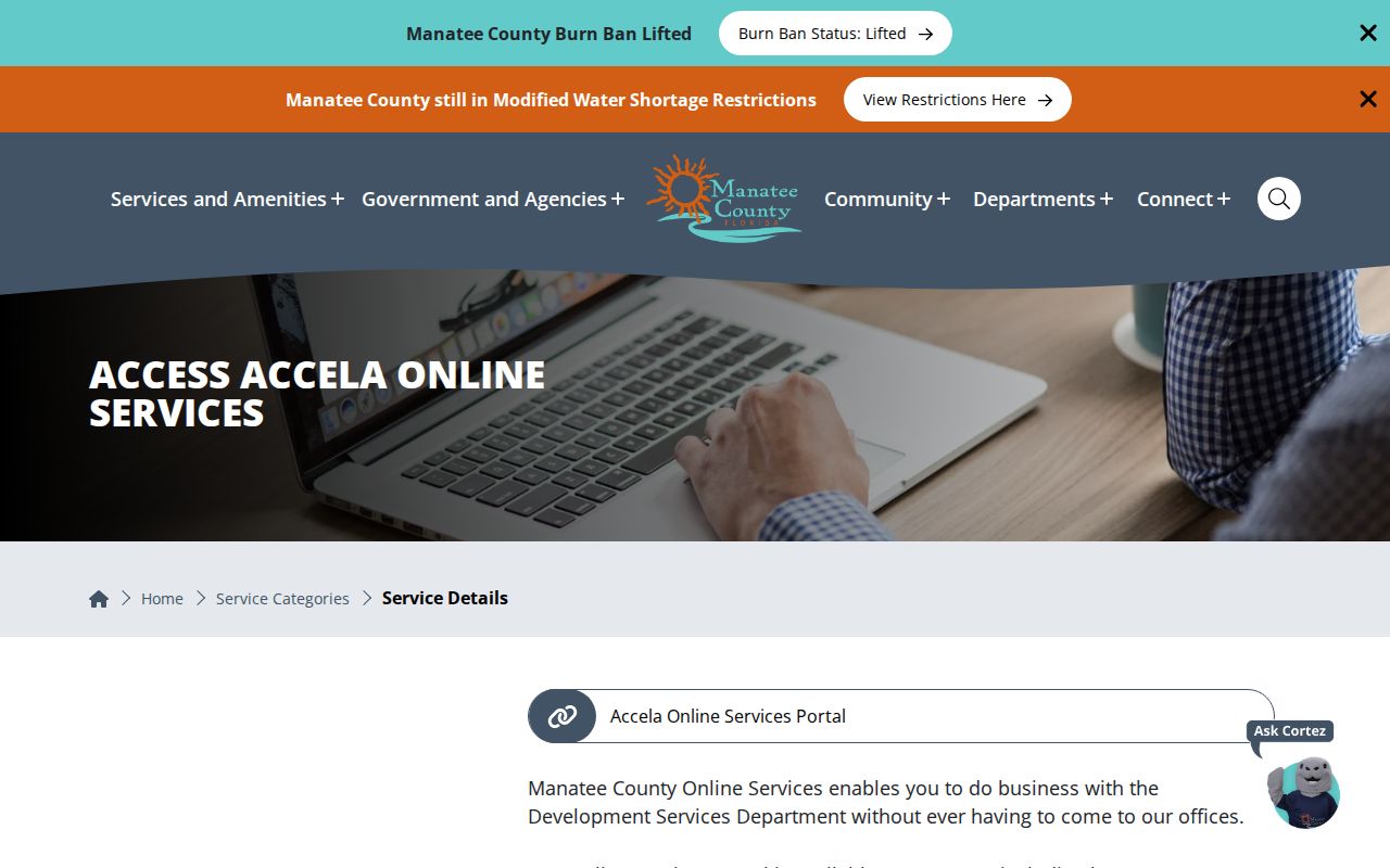 Manatee County online services center for address-based permit and code records