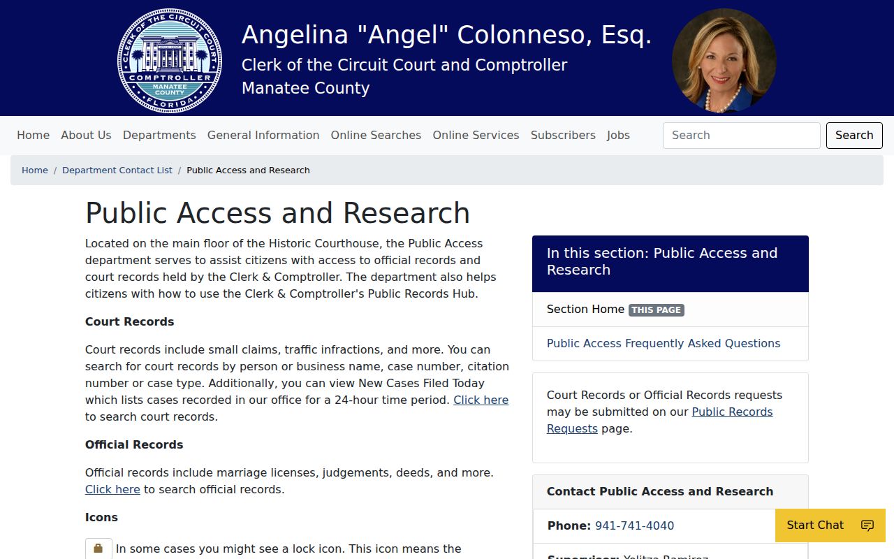 Manatee Clerk Historic Courthouse public access information