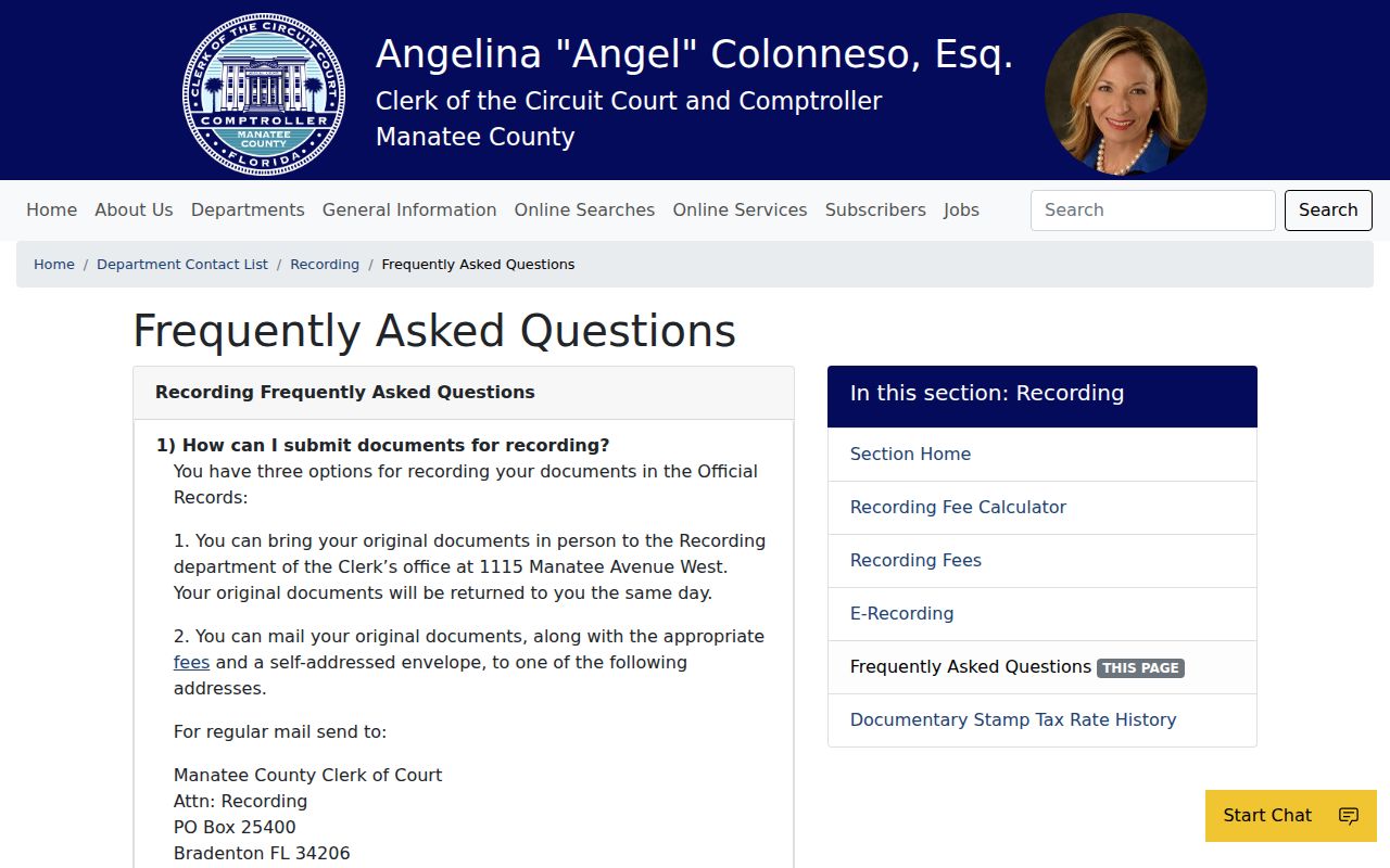Manatee County Recording Department records and copy guidance