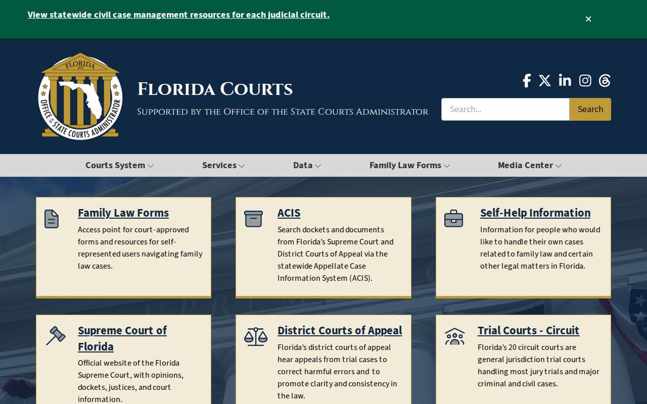 Florida Courts official gateway used to understand court levels in a Manatee County resident lookup