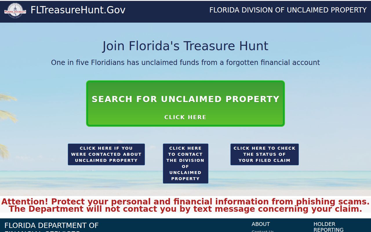 Florida Treasure Hunt official unclaimed property search for a Manatee County name