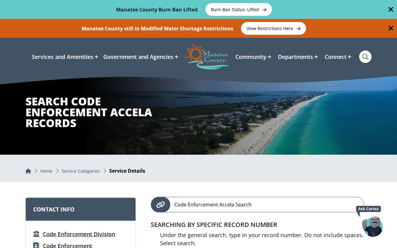 Manatee County Accela code case instructions with split address fields