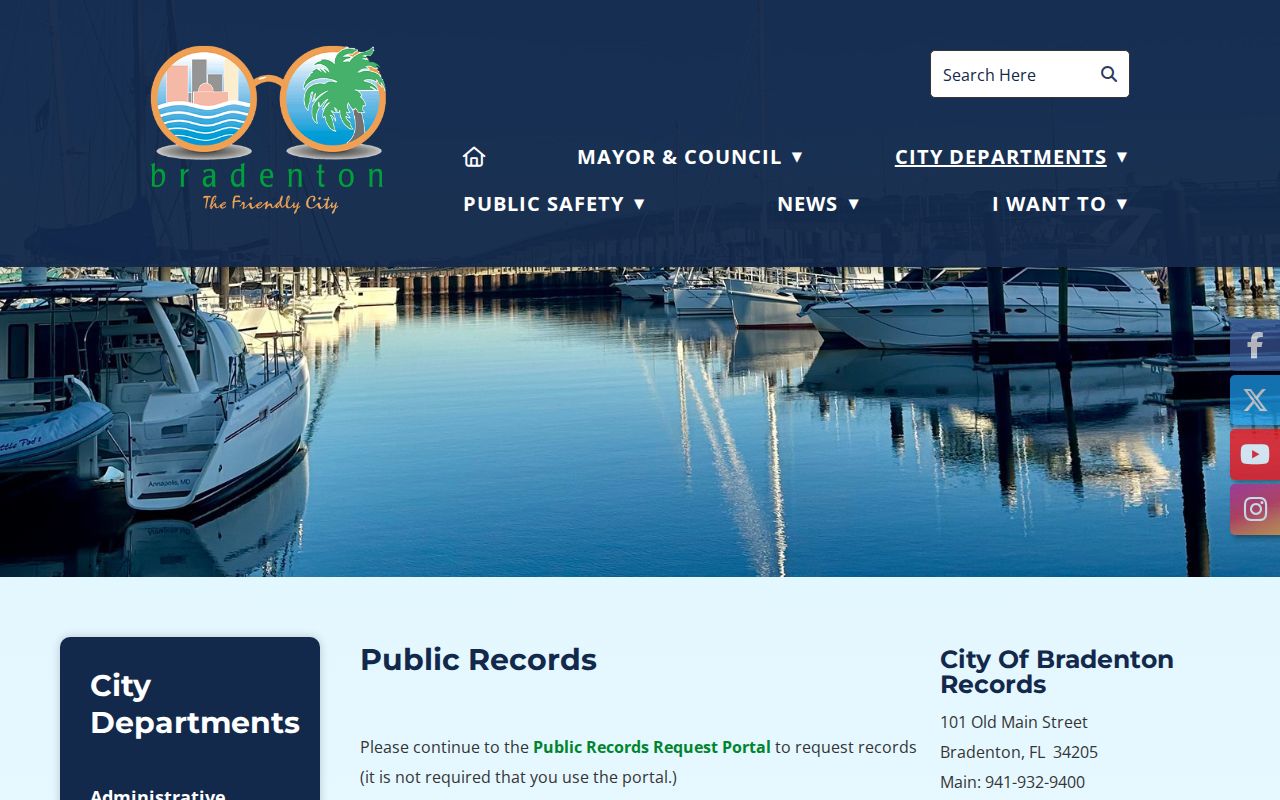 City of Bradenton public records page for addresses within city jurisdiction